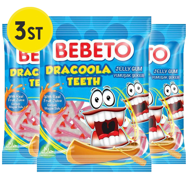 3st - BEBETO Dracoola Teeth 80g | Default Start Page - Alla kategorier - Godis - Säsongsvaror - Halloween | Gottegrisen