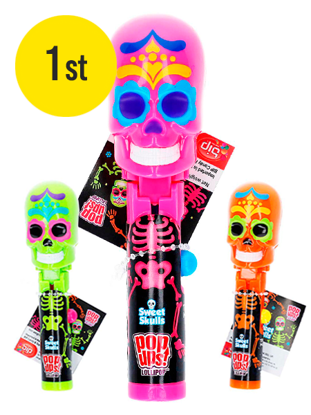 1st - Sweet Skulls Pop Ups Lollipop 10g | Default Start Page - Alla kategorier - Godis - Säsongsvaror - Halloween | Gottegrisen