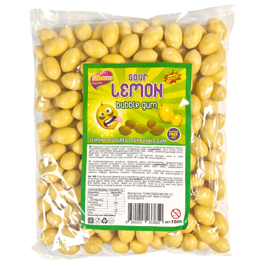Sour Lemon Bubble Gum 1kg | Default Start Page - Alla kategorier - Godis - Klubbor & Tuggummi | Gottegrisen