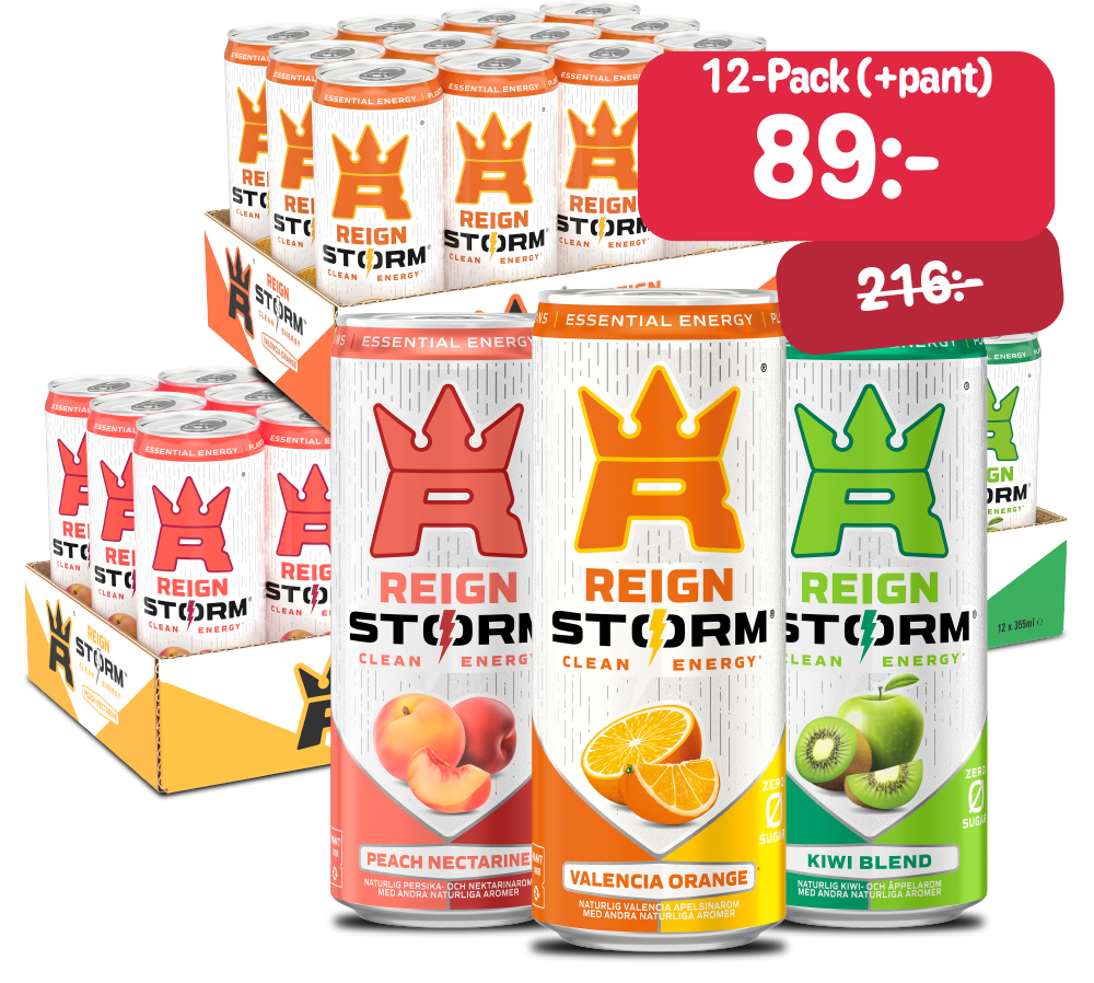 Bild på Flak av Reign Storm som är på kampanj 89kr flaket + pant