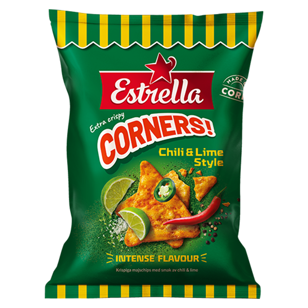 Estrella Corners Chili Lime Style 160g | Default Start Page - Alla kategorier - Nyheter - Nyheter 2025 - Snacks - Nyheter 2025 | Gottegrisen