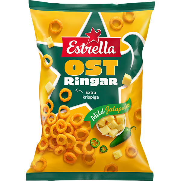 Estrella Ostringar Mild Jalapeno 200g | Default Start Page - Alla kategorier - Nyheter - Nyheter 2026 - Snacks - Nyheter 2026 | Gottegrisen