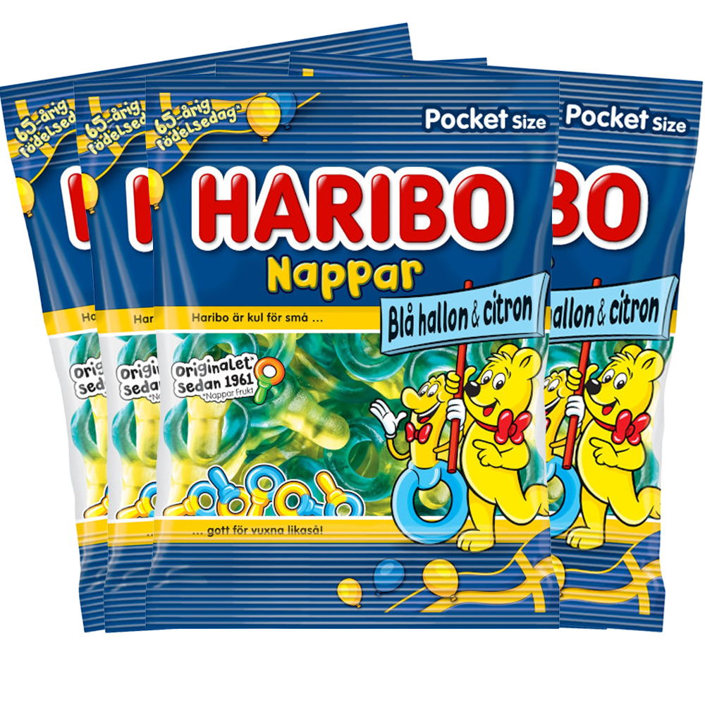 5st Haribo Nappar BlåHallon & Citron 80g | Default Start Page - Alla kategorier - Godis - Påsar & Stycksaker - Godispåsar | Gottegrisen