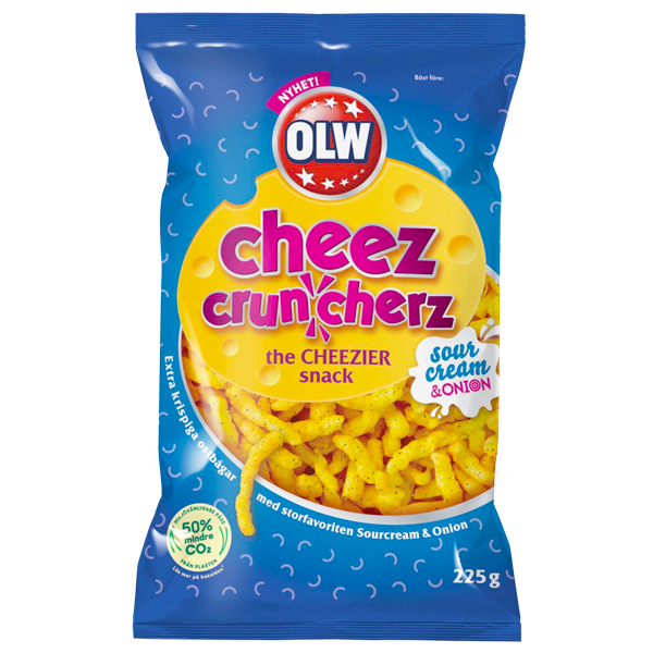 OLW Cheez Crunch Sourcream & Onion 225g | Default Start Page - Alla kategorier - Nyheter - Nyheter 2024 - Snacks - Nyheter 2024 | Gottegrisen