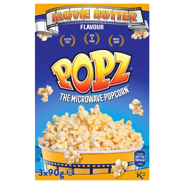 Popz Micropopcorn Movie Butter 3x90g | Default Start Page - Alla kategorier - Chips & Snacks - Popcorn | Gottegrisen