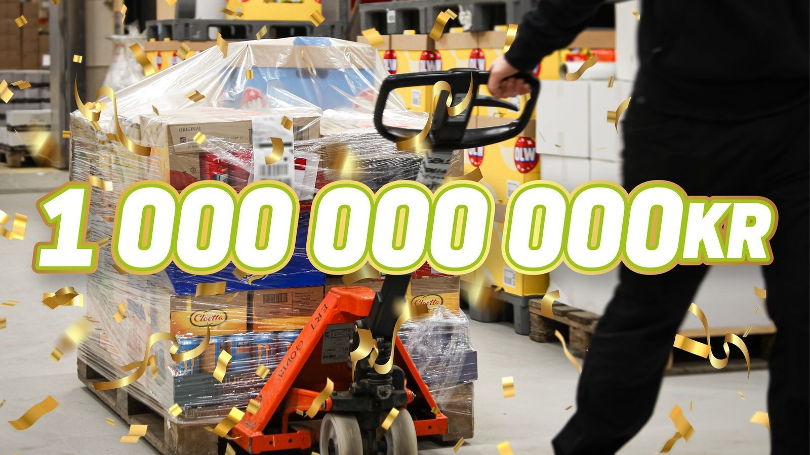 En pall godis och texten 1 000 000 000 kr