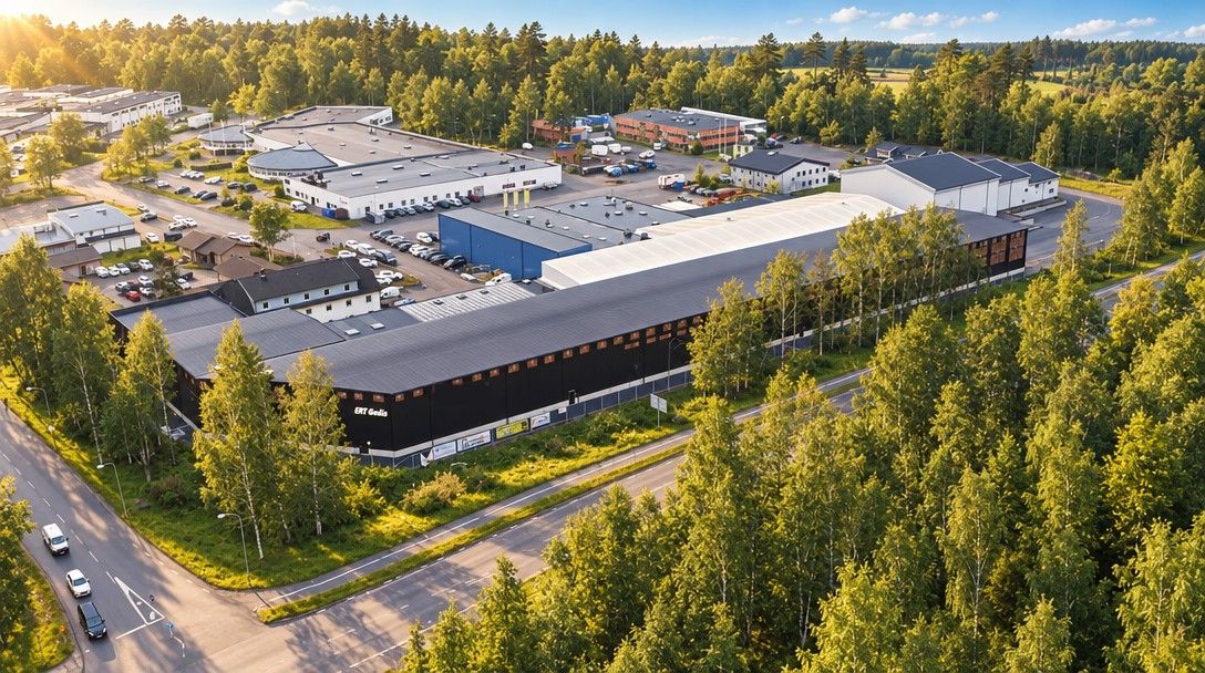Flygbild över ERT Godis lager i Växjö