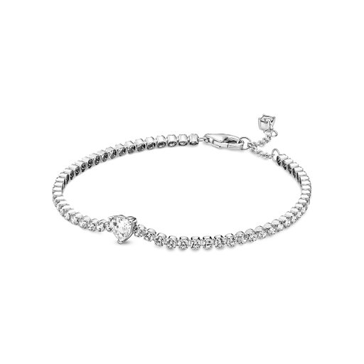 Tennisarmband i äkta silver med hjärta 18 cm