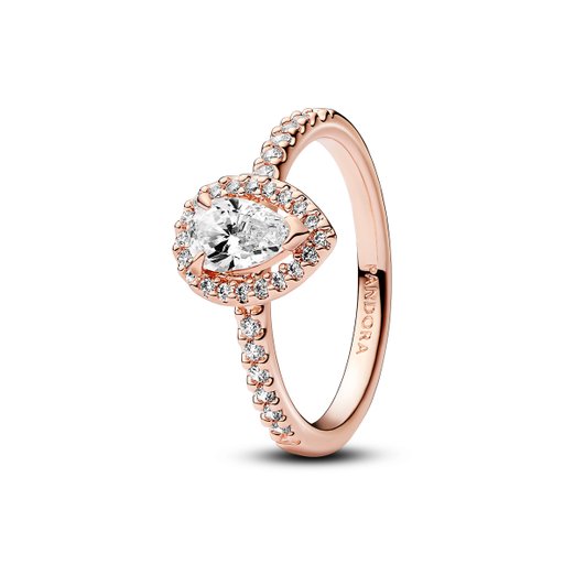 Roséförgylld ring med droppformad sten