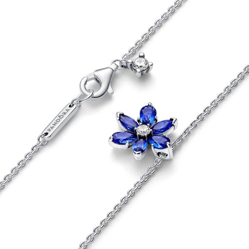 Halsband i äkta silver med blå blomma