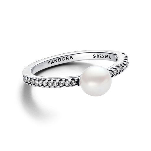 Ring i äkta silver med pärla och Kubisk Zirkonia