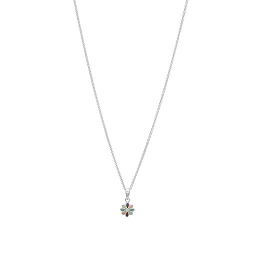 Halsband i äkta silver med flerfärgad blomma