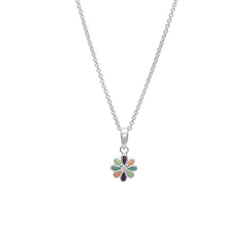 Halsband i äkta silver med flerfärgad blomma