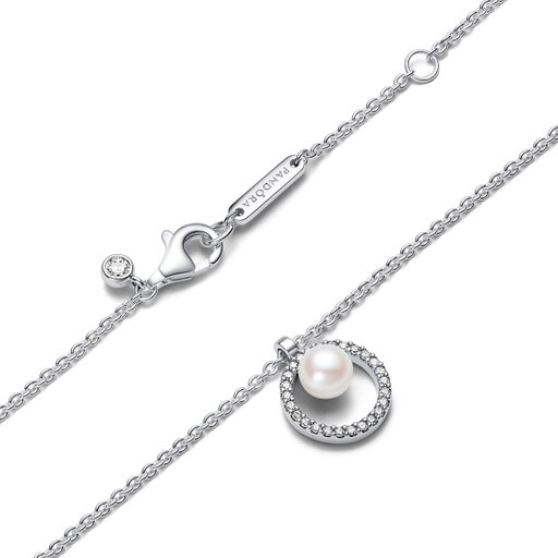 Halsband i äkta silver med pärla och cirkel