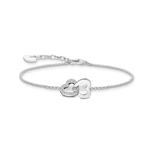 Armband i äkta silver med två hängande hjärtan