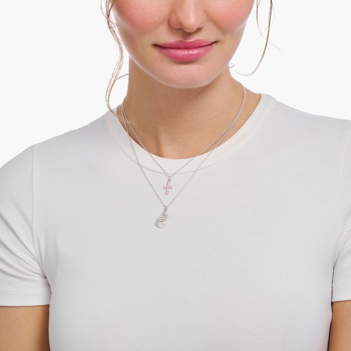 Halsband i äkta silver med rosa kors