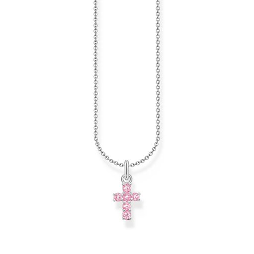 Halsband i äkta silver med rosa kors