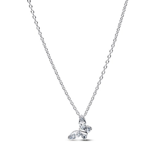 Halsband i äkta silver med vit fjäril