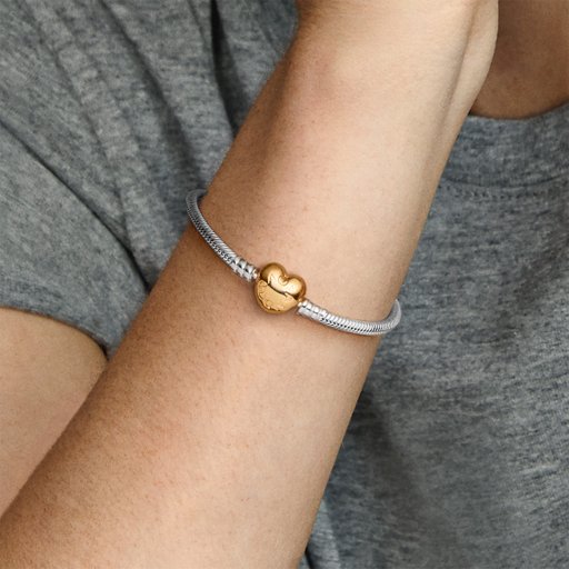 Armband i äkta silver med förgyllt hjärta 18 cm
