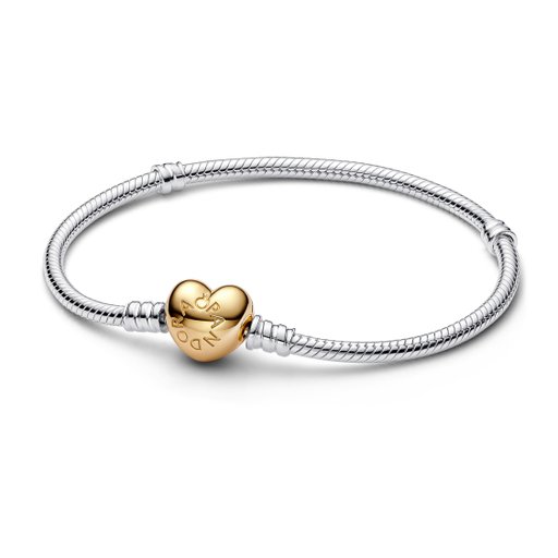 Armband i äkta silver med förgyllt hjärta 19 cm