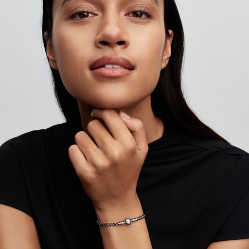 Armband i äkta silver med svart textilsnöre 17 cm