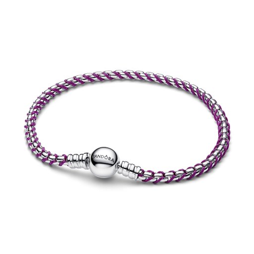 Armband i äkta silver med lila textilsnöre 18 cm
