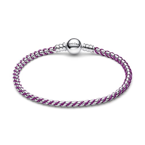 Armband i äkta silver med lila textilsnöre 19 cm