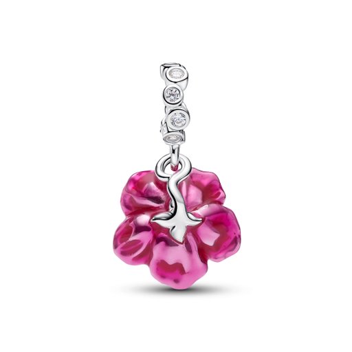 Berlock i äkta silver med en rosa hibiskus