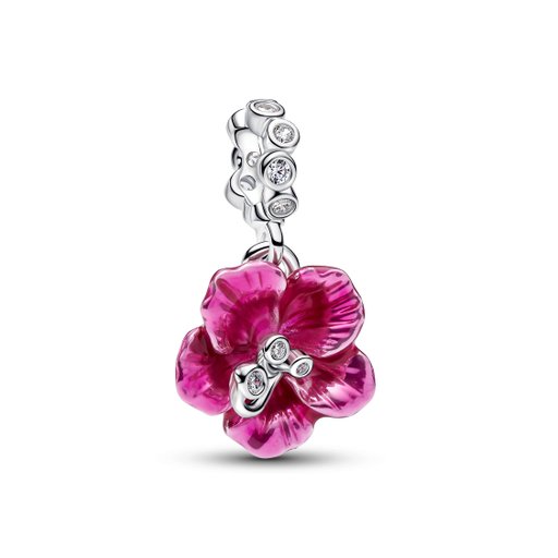 Berlock i äkta silver med en rosa hibiskus