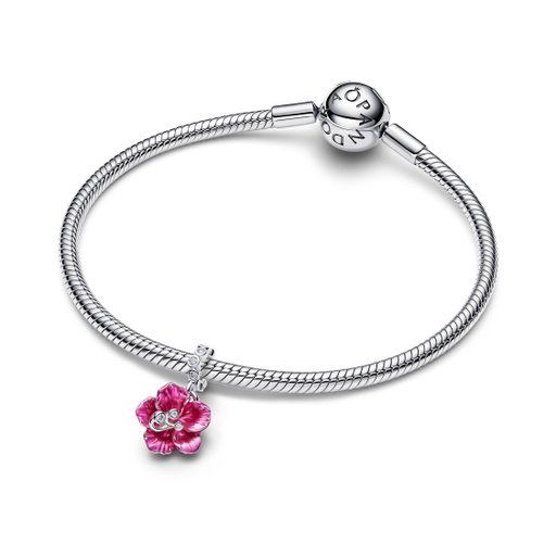 Berlock i äkta silver med en rosa hibiskus