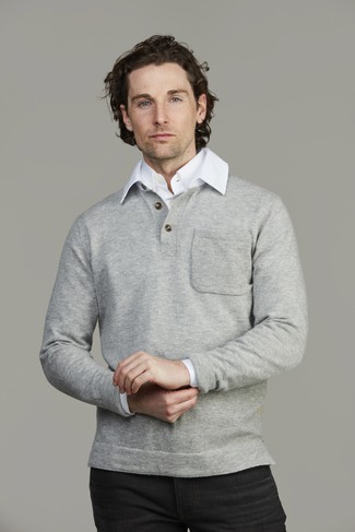 Geelong rugger style knit, striped back Geelong rugger style knit, striped back LIGHT GREY