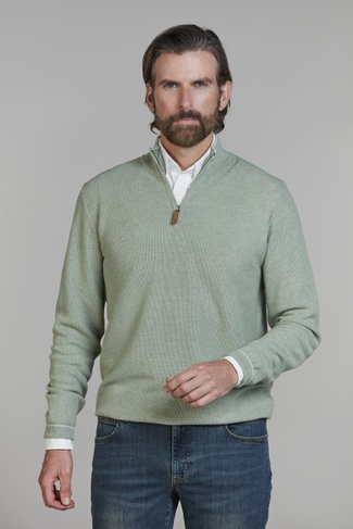 Half Zip Structure Knit DUSTY GREEN