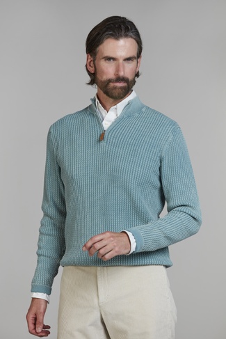 Half Zip Vintage Wash Knit AQUA