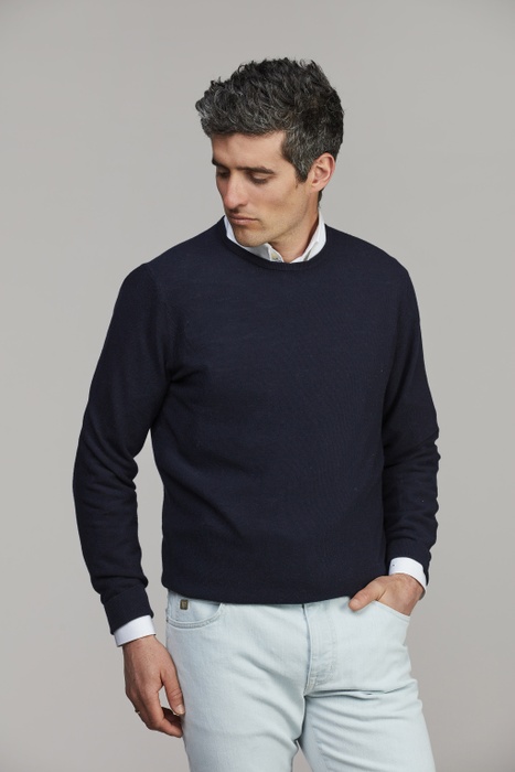 Merino Crew Neck Structure Knit NAVY