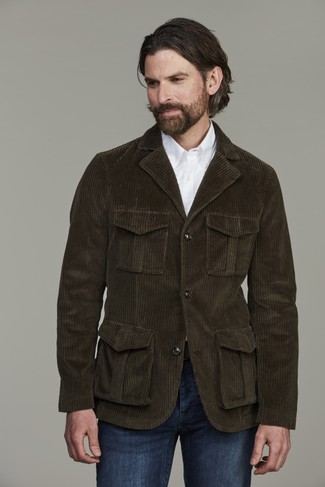 Corduroy safari jacket DUNKELGRÜN