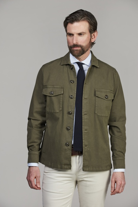Herringbone Stretch Overshirt DARK GREEN