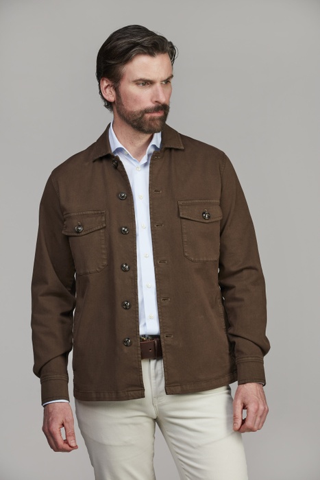 Herringbone Stretch Overshirt BROWN
