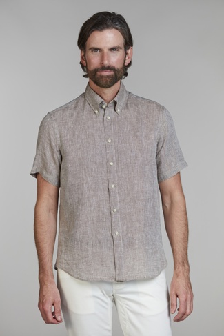 Short Sleeve Linen Shirt LIGHT BROWN