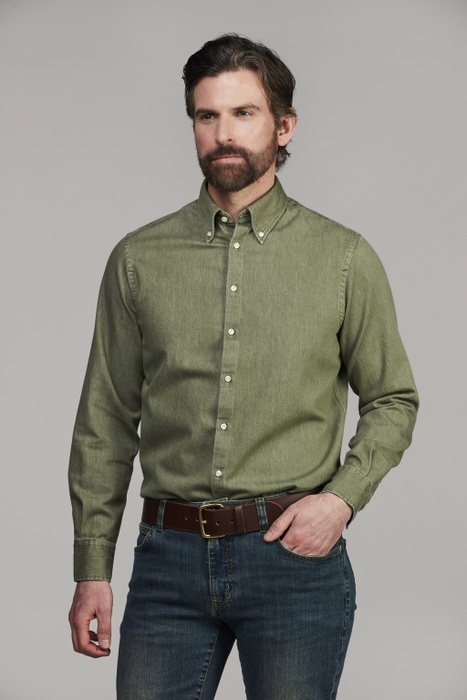 Zac Clrd Twill Denim Shirt OLIVE GREEN