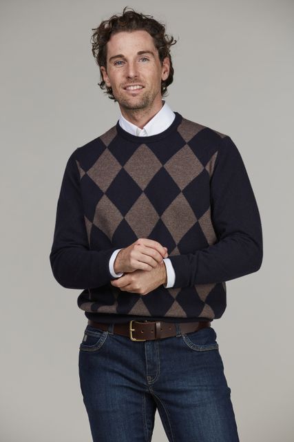 GEELONG CREW NECK 2TONE ARGYLE KNIT