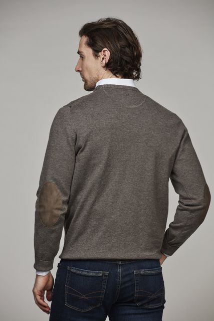 CREW NECK SWEATER, ELBOW PATCH