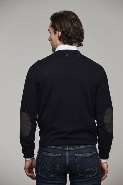 CREW NECK SWEATER, ELBOW PATCH