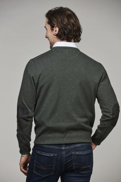 CREW NECK SWEATER, ELBOW PATCH