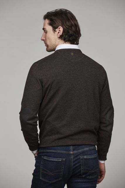 CREW NECK SWEATER, ELBOW PATCH