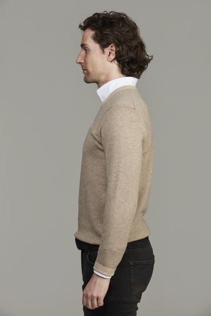 2Tone Herringbone Knit, Crew Neck