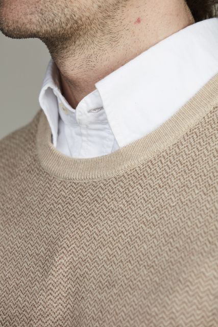 2Tone Herringbone Knit, Crew Neck