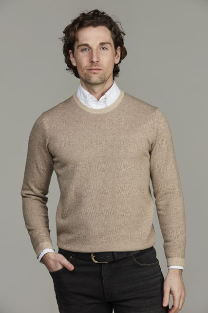 2Tone Herringbone Knit, Crew Neck