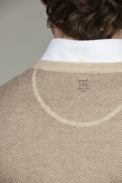 2Tone Herringbone Knit, Crew Neck