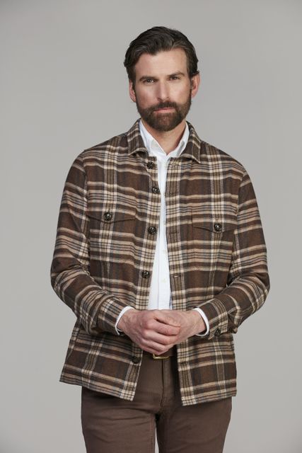Herringbone Check Overshirt BROWN