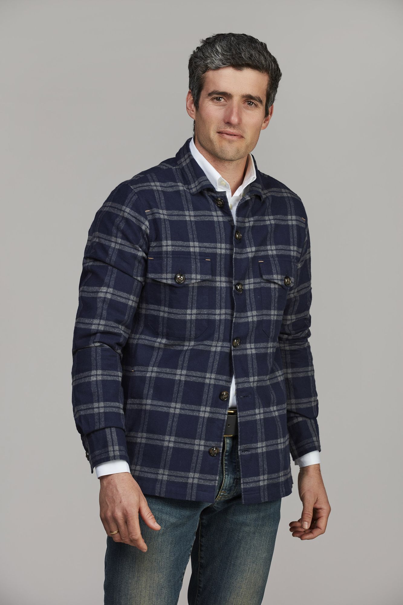 Soft Check Overshirt MARINBLÅ